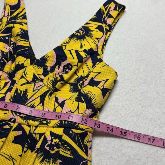 J CREW Women Fit Flare V Neck Pique Dress Sz 00 Yellow Floral Sleeveless 51-8 - Picture 10 of 11